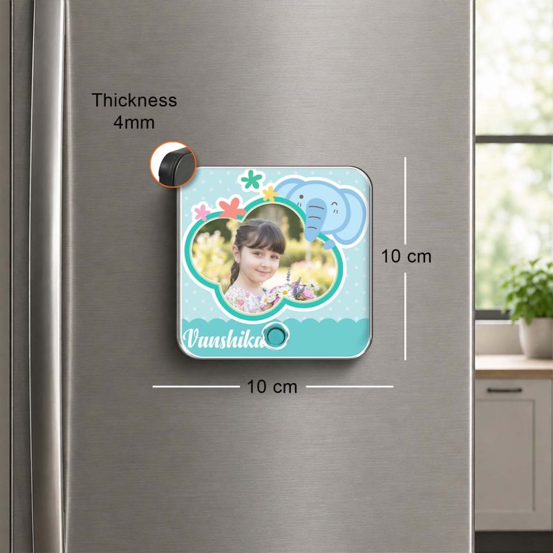 Elephant Theme Personalised Musical Fridge Magnet with Custom Photo Rechargeable Battery, Type-C USB Charging Birthday Gift for Girls & Boys